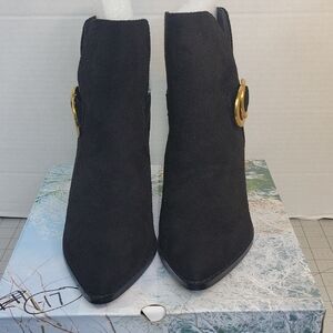 Laicigo Chelsea Ankle Boots Pointed Toe Buckle Black Western Block Heel 6 NIB